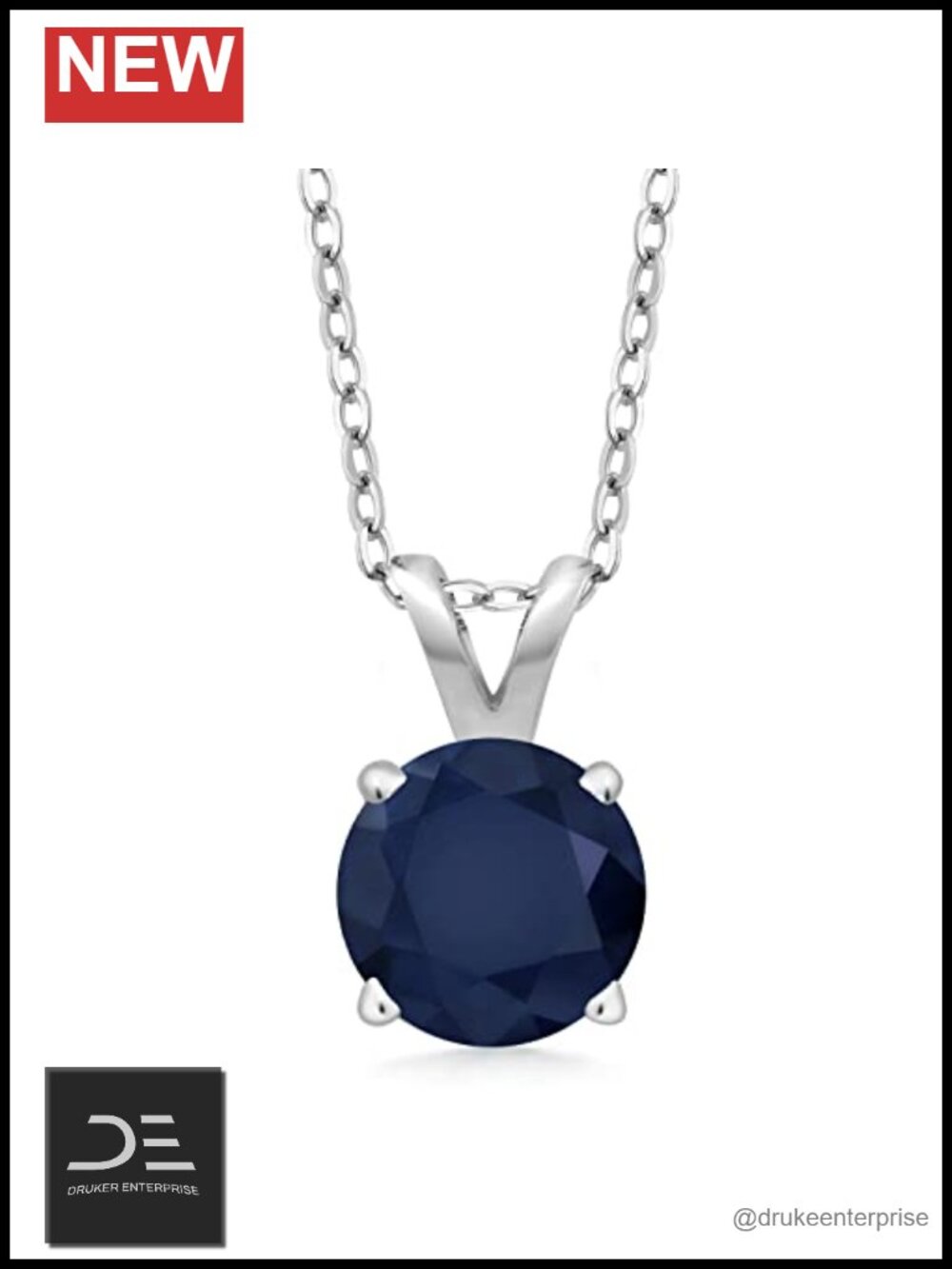 Sterling Silver Round Sapphire Pendant Necklace 18in